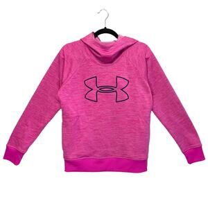 Under Armour ColdGear Loose Fit Fleece Lined Logo Hoodie Womens Sz S Pink Y2K